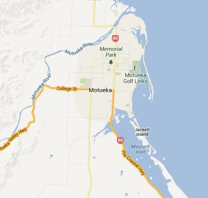 satellite map image of Motueka, New Zealand shows road/location map