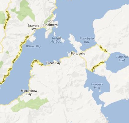 satellite map image of Portobello, New Zealand shows road/location map