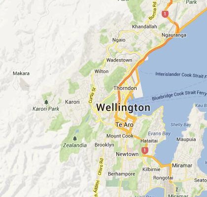 satellite map image of Wellington, New Zealand shows road/location map