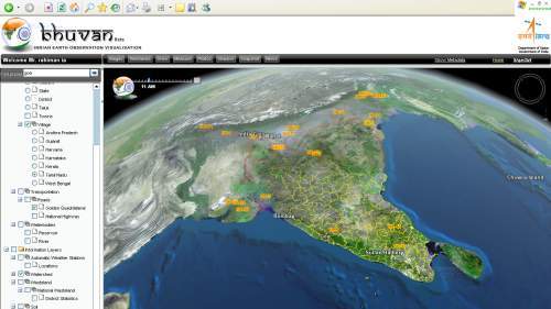 isro bhuvan full screen shot showing 3d view of India from angle